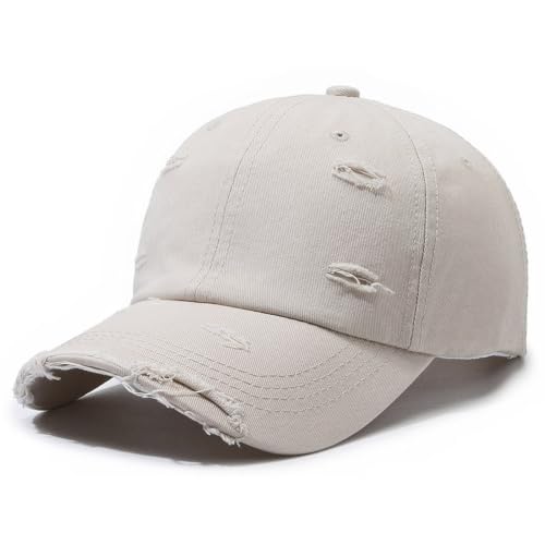 Unisex Distressed Baseball Cap Classic Plain Cotton Dad Hat Adjustable Golf Runing Hats - color: Beige