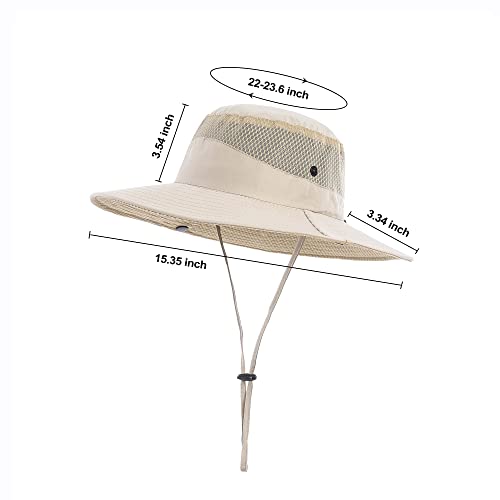 Mens Sun Hat Wide Brim Breathable Mesh UPF 50+ Waterproof Fishing Hat Safari Hat Foldable Boonie Cap - color: A-khaki