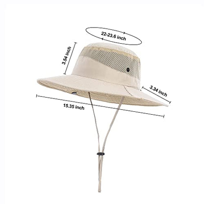 Mens Sun Hat Wide Brim Breathable Mesh UPF 50+ Waterproof Fishing Hat Safari Hat Foldable Boonie Cap - color: A-khaki