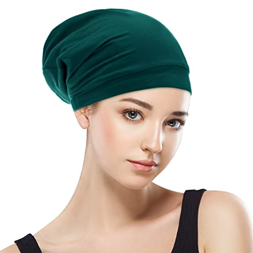 Silk Satin Lined Bonnet Sleep Cap - Adjustable Stay on All Night Hair Wrap Cover Slouchy Beanie for Curly Hair Protection for Women and Men - Solid Forrest Green - color: Solid Forest Green, size: One Size