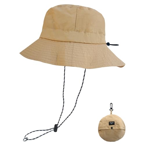 NPQQUAN Sun Bucket Hats for Woman Men Lightweight Sun Hat Packable Foldable - color: (Pure Khaki)
