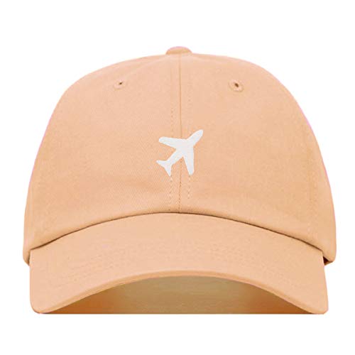 Airplane Baseball Hat, Embroidered Dad Cap, Unstructured Soft Cotton, Adjustable Strap Back (Multiple Colors) - color: Peach
