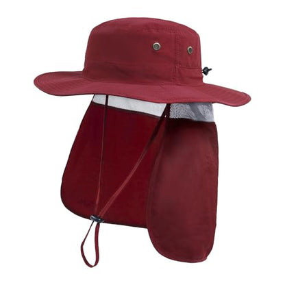 Home Prefer UPF50 Mens Sun Hat with Neck Flap Quick Dry UV Protection Cap Womens Wide Brim Fishing Hat Neck Flap Beach Garden - color: Red
