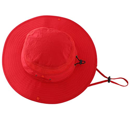 Connectyle UPF 50+ Wide Brim Sun Hat for Men Breathable Cowboy Boonie Hats Outdoor Bucket Hat for Fishing Hiking Safari - color: Red