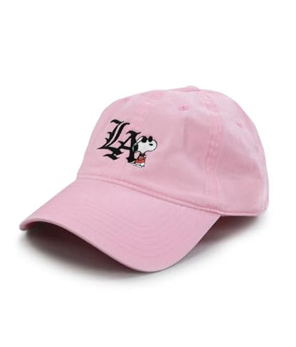Riot Society Mens Embroidered Adjustable Dad Hat - color: Peanuts Snoopy La Chill Embroidered (Pink)