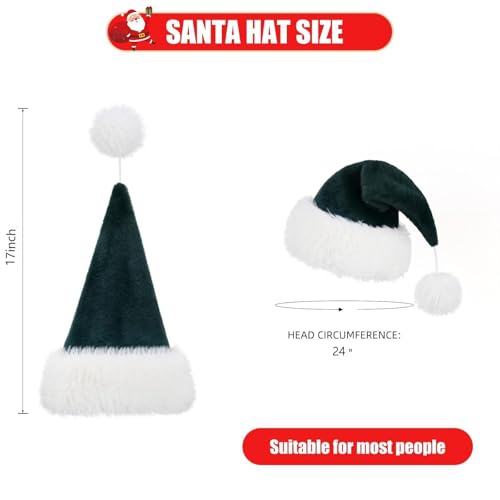 Personalized Santa Hat for Adults, Super Soft Plush Holiday Christmas Hat, Xmas New Year Party Headwear - color: Plush-forest Green