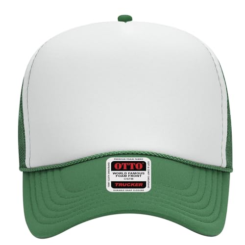 OTTO Cap 5 Panel High Crown Foam Front Mesh Back Trucker Hat, One Size - color: 051605 - Kly/Wht/Kly