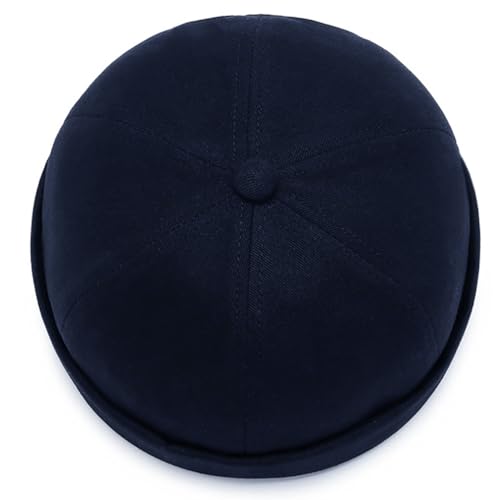 2 Pcs Mens Brimless Docker Cap Set - Retro Worker Sailor Skull Cap Beanie with Rolled Cuff - color: Navy Blue