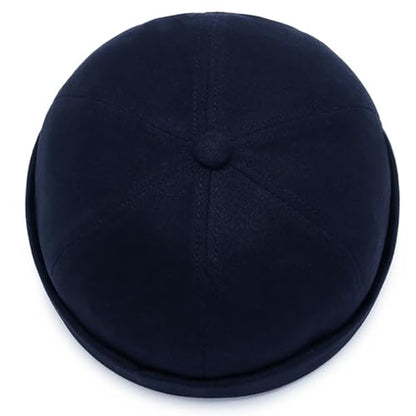 2 Pcs Mens Brimless Docker Cap Set - Retro Worker Sailor Skull Cap Beanie with Rolled Cuff - color: Navy Blue
