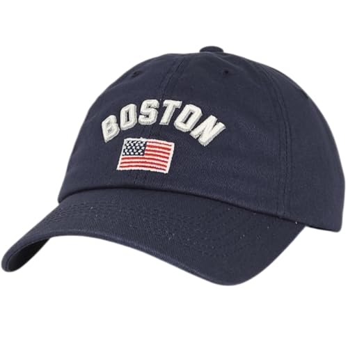 E BY ELIDAN Boston EST 1630 Dad Hat, Embroidered Cotton Baseball Cap - color: Navy Flag