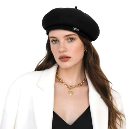 Women French Wool Berets,Winter Hats Fashion Solid Color Ladies Beret Caps - color: Black