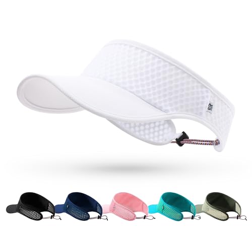SUNMECI Mesh Breathable Sports Visor - Men Women Adjustable Lightweight Quick Dry Sun Hat for Tennis, Golf, Running - color: White