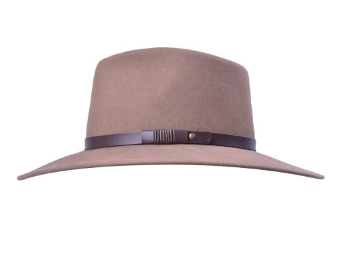 Bigalli Australian Wool Felt Hat - Outdoor Fedora Style - Crushable Water-Resistant UV Protection - color: Khaki, size: Medium