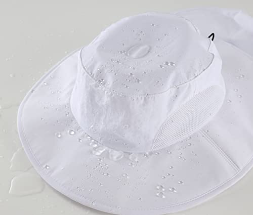 Home Prefer Outdoor UPF50+ Mens Sun Hat with Neck Flap Womens UV Protection Hat Wide Brim Safari Fishing Hiking Gardening Hat - color: White