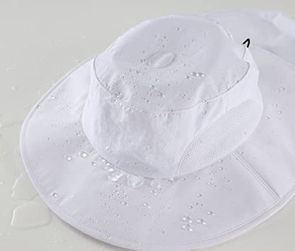 Home Prefer Outdoor UPF50+ Mens Sun Hat with Neck Flap Womens UV Protection Hat Wide Brim Safari Fishing Hiking Gardening Hat - color: White