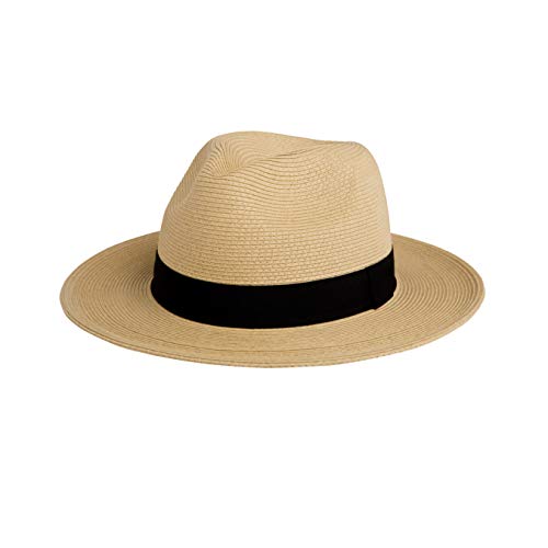 Pineapple&Star Sun Straw Fedora Beach Hat Fine Braid UPF50+ for Unisex - color: Beige, size: Medium