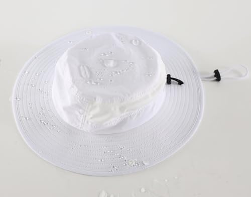 Home Prefer UPF50+ Mens Sun Hat Wide Brim Womens UV Protection Beach Bucket Hat for Fishing Hiking Snap Up Cowboy Hat - color: White