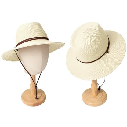 DRESHOW Womens Summer Straw Sun Hat Wide Brim Bucket Hats Fedora Hat Panama Beach Hat with Chin Strap UPF 50+ - color: 1 Pack Panama Hat: Oatmeal White