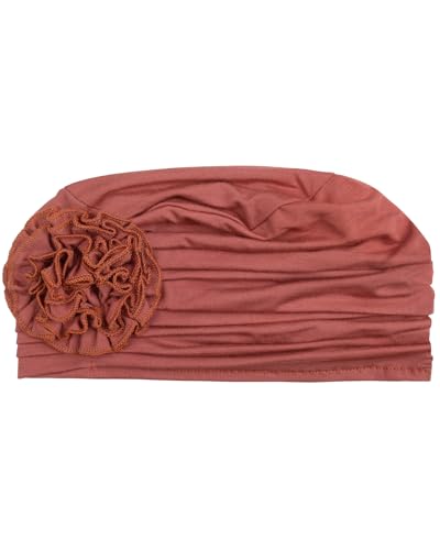 Alnorm Flower Design Chemo Hair Loss Caps Cancer Headwear for Women - color: Dusty Orange-red