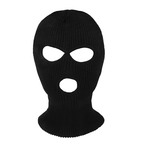 3 Hole Ski Mask, Knitted Balaclava Face Mask, Winter Full Face Mask Cover for Winter Outdoor Sports - color: Black