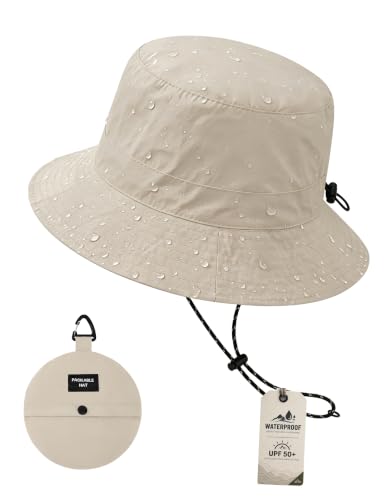 Durio Bucket Hat for Men Women, Waterproof Rain Sun Hat for Outdoor Travel - color: Light Khaki