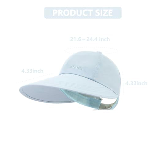 Sun Hats for Women Outdoor Wide Brim UV Protection Hollow Top Summer Beach Packable Visor with Ponytail-Hole - color: Blue