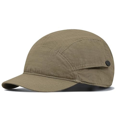 Croogo Short Brim 5 Panel Baseball Cap Cooling Trucker Dad Cap Adjustable Strap Cadet Cap Curved Brim Snapback Hats for Daily - color: Wbdy1-brown