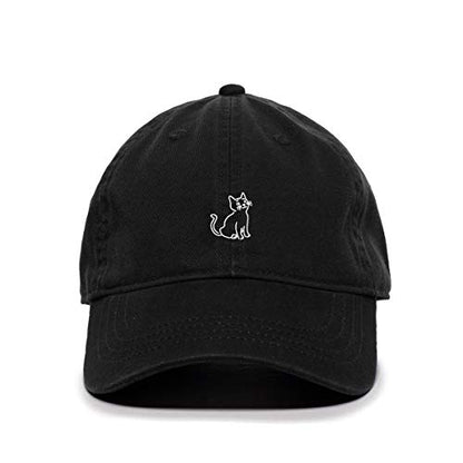 Cat Baseball Cap Embroidered Cotton Adjustable Dad Hat - color: Black