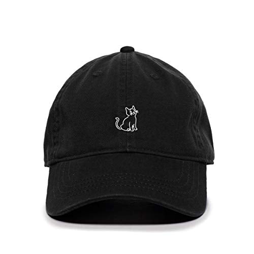 Cat Baseball Cap Embroidered Cotton Adjustable Dad Hat - color: Black