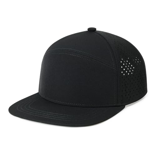 FEINION Men Laser Mesh Flat Brim Snapback Baseball Cap - color: Black