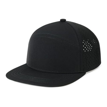 FEINION Men Laser Mesh Flat Brim Snapback Baseball Cap - color: Black