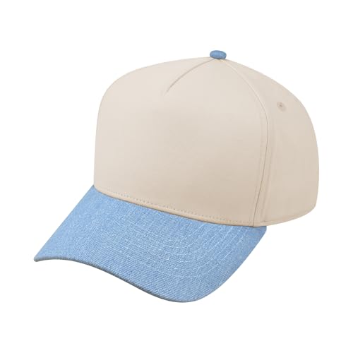 TOPTIE 5 Panel Trucker Hat Snapback Adjustable Cotton Sun Cap for Men - color: Denim Beige