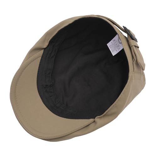 ZLYC Men Cotton Flat Cap Summer Scally Newsboy Beret Driver Hat - color: Button Decor Khaki