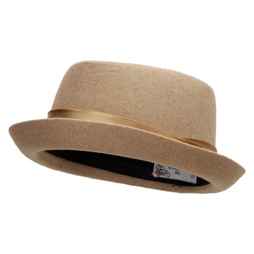 Big Size Wool Upbrim Pork Pie Fedora - color: Camel, size: XX-Large-3X-Large