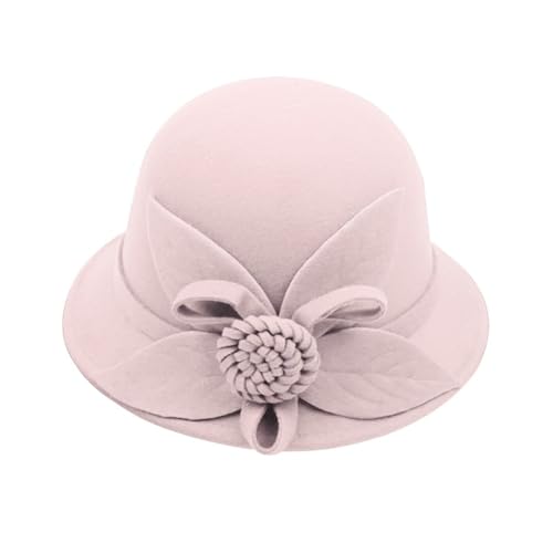 Woolen Cloche Hat for Women, Flower Winter Warm Bucket Cap - color: Pink