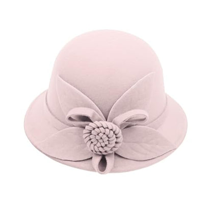 Woolen Cloche Hat for Women, Flower Winter Warm Bucket Cap - color: Pink