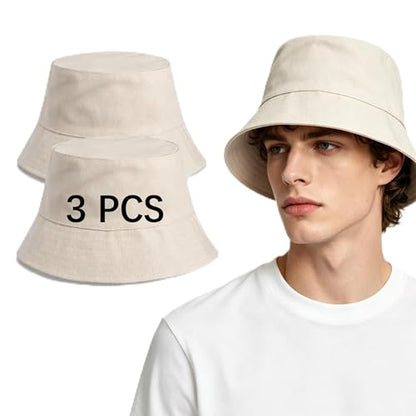 Bucket Hats Bulk Solid Color DIY Blank Hat Bucket Hats for Men, Women and Adults - color: 3pcs Beige Bucket Hat