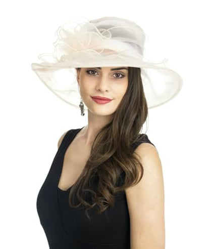 SAFERIN Women's Organza Church Fascinator Bridal Tea Party Wedding Hat - color: Sz-beige