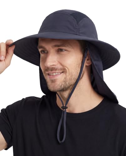 Home Prefer UPF 50+ Sun Hat with Neck Flap Wide Brim Fishing Hat for Men - color: Ink