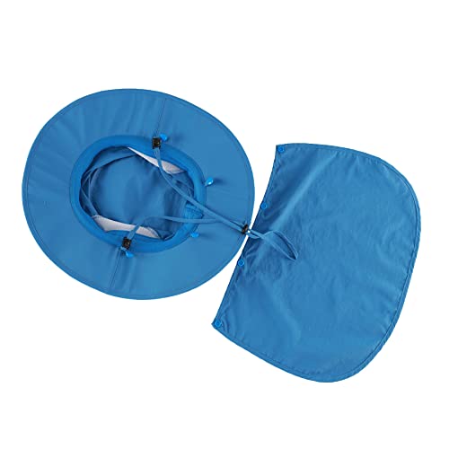 Home Prefer Outdoor UPF50+ Mens Sun Hat with Neck Flap Womens UV Protection Hat Wide Brim Safari Fishing Hiking Gardening Hat - color: Blue