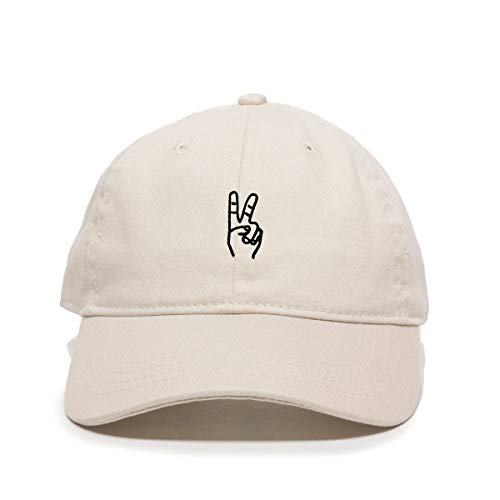 DSGN By DNA Peace Sign Baseball Cap Embroidered Cotton Adjustable Dad Hat - color: Putty