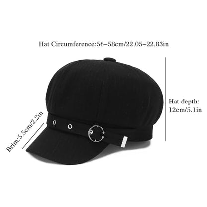 Newsboy Caps for Women Classic Beret Hats Autumn Winter Cap - color: C-black