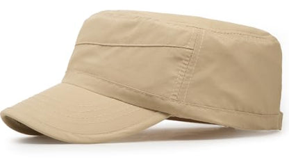Cadet Army Cap Unisex Military Hat Adjustable Flat Top Cap Baseball Cap - color: Khaki