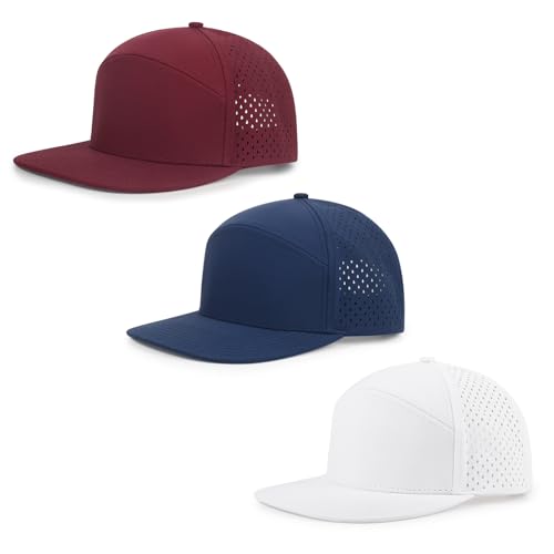 Quick Dry Baseball Cap Flat Brim Snapback Golf Hat for Men Women - color: Navy+white+burgundy