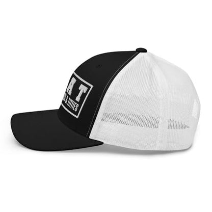 NG Boat Bring Out Ass and Titties Curved Bill Trucker Hat Mid Crown Adjustable Funny Adult Humor Cap - color: Black/ White