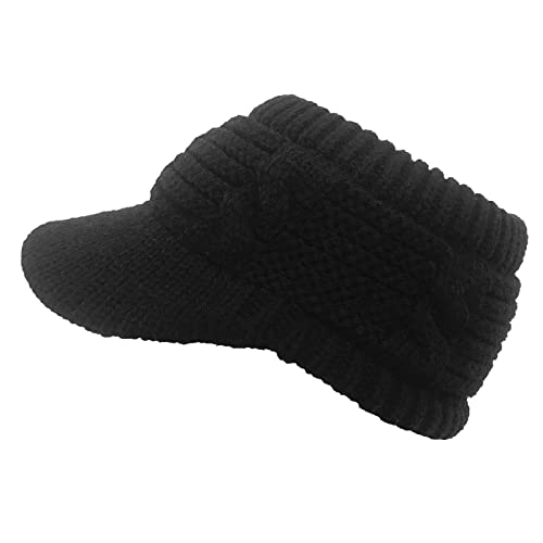 XYIYI Beanie Tail Winter Warm Knit Messy High Bun Ponytail Hats Visor Beanie Cap - color: Black
