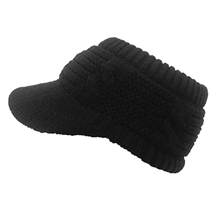 XYIYI Beanie Tail Winter Warm Knit Messy High Bun Ponytail Hats Visor Beanie Cap - color: Black