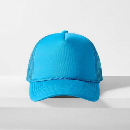 CHOK.LIDS Blank Foam Trucker Hat, Retro Mesh Rope Snapback Cap, Men Women - color: Curved Brim (Aqua)