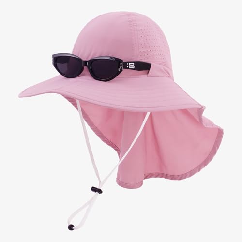 Sun Hats for Men Women with Neck Flap UPF 50+ UV Protection Wide Brim Bucket Hat Safari Hiking Fishing Hats - color: Pink