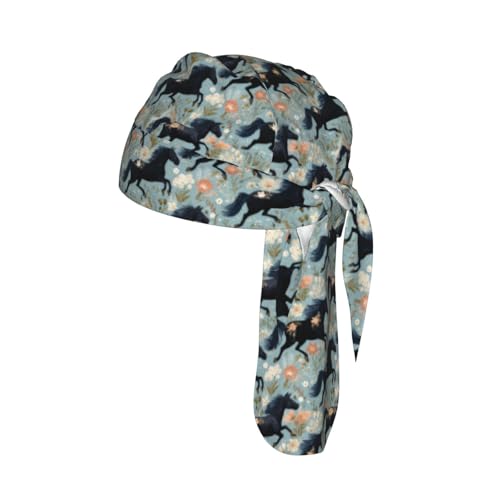 Adjustable Cycling Cap, Quick Dry Sports Bandana Skull Cap Helmet Liner - color: Funny Horses Flower